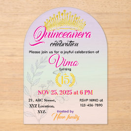 Invitación Acrílica Pastel Botánica Quinceañera