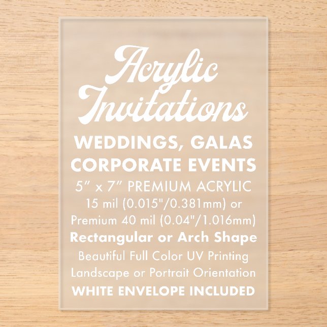 Invitación Acrílica Rectangular Escarcha De 15 Mil (Anverso)