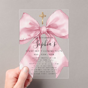 Invitación Acrílica Rosa para Primera Comunión de 