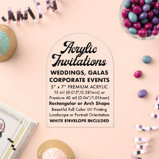 Invitación acrílica transparente con arcos de 40 m