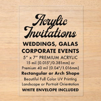 Invitación acrílica transparente rectangular de 15