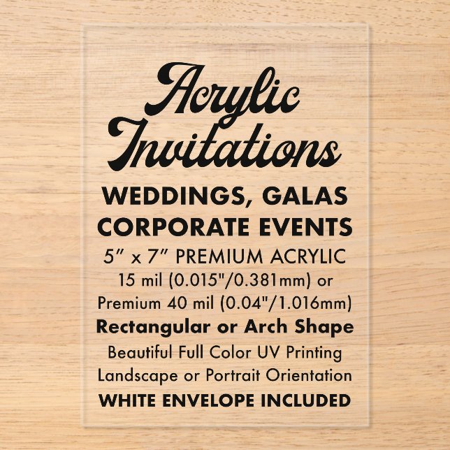 Invitación acrílica transparente rectangular de 15 (Anverso)