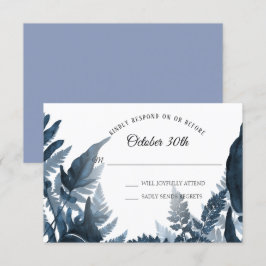 Invitación Acrílico Boho Azul Moderno Helecho Follaje RSVP