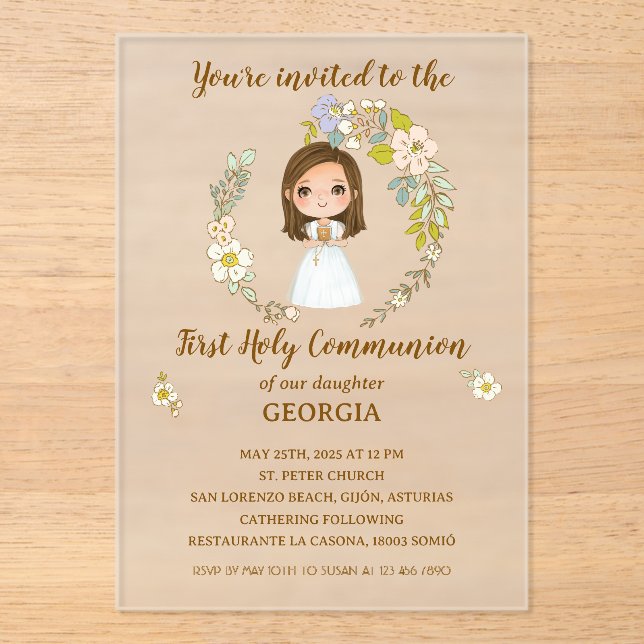 Invitación acrílico GEORGIA Primera Comunión (Anverso)