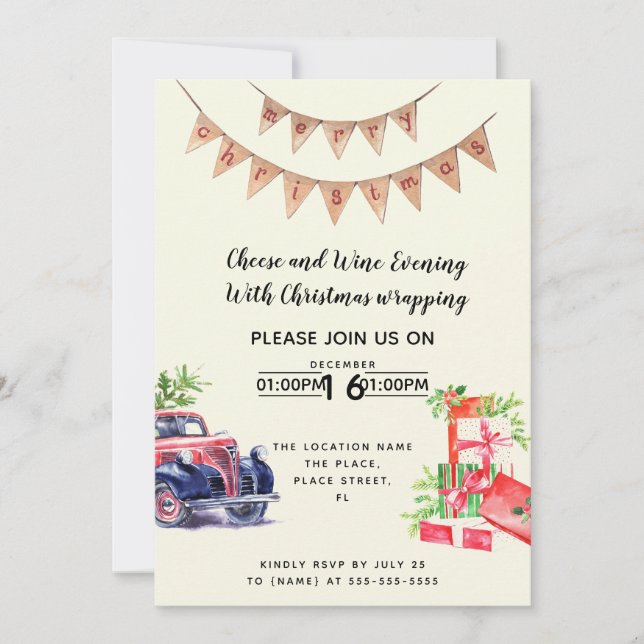 Invitación Actividad de recaudación de fondos de vino y queso (Anverso)