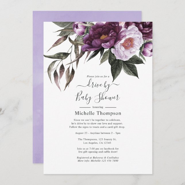Invitación Actividad floral de terciopelo profundo por novia  (Anverso / Reverso)