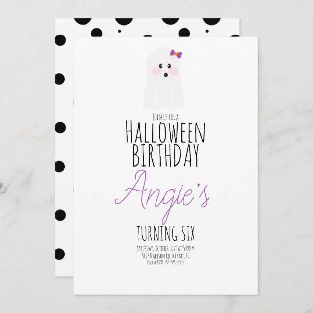 Invitación Acto de fiesta de cumpleaños de Cute Ghost Hallowe (Anverso / Reverso)