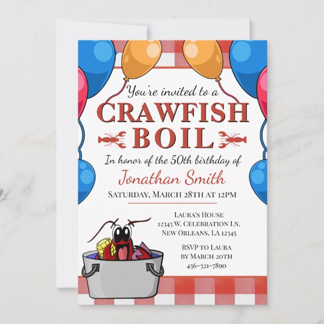 Invitación Acto especial de cumpleaños de Crawfish Boil (Anverso)
