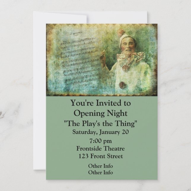 Invitación Actor de payaso y hoja de canción (Anverso)