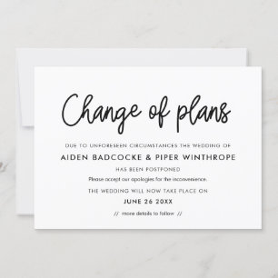 Invitación Actualización de boda cambio de planes de caligraf