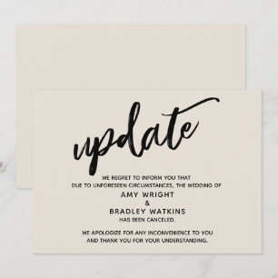 Invitación Actualización de boda cancelada con letra manuscri