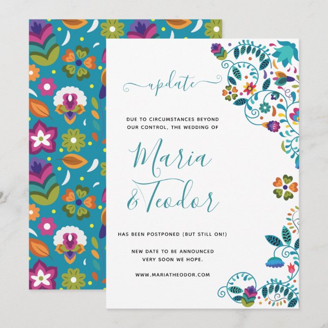 Invitación Actualización de Boda con Estilo Floral Mexicano (Anverso / Reverso)