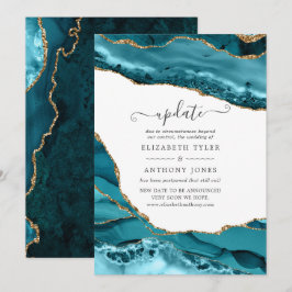 Invitación Actualización de Boda de Ágata Turquesa y Dorada