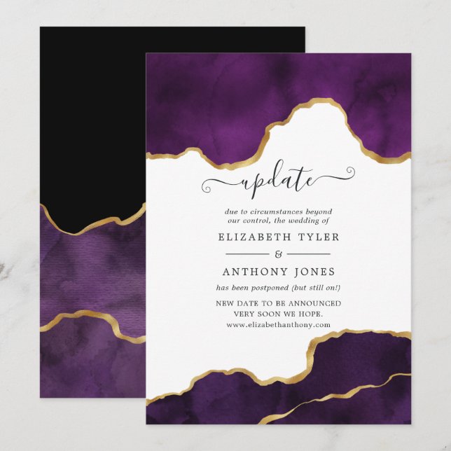 Invitación Actualización de Boda de Agate Purple y Gold (Anverso / Reverso)