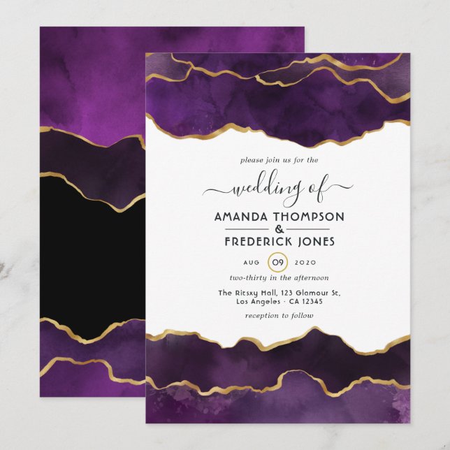 Invitación Actualización de Boda de Agate Purple y Gold (Anverso / Reverso)