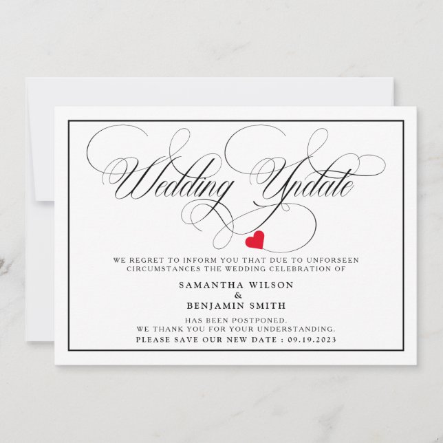 Invitación Actualización de Boda de caligrafía elegante (Anverso)