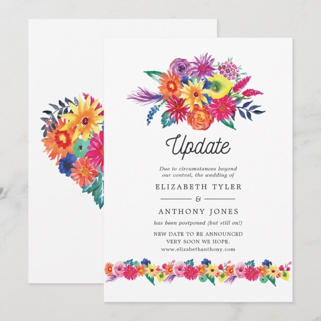 Invitación Actualización de boda de fiesta floral (Anverso / Reverso)