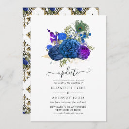 Invitación Actualización de Boda de Floral Naval y Oro Vintag