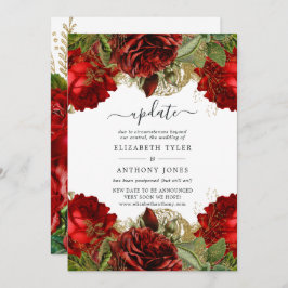 Invitación Actualización de Boda de Rosas de color rojo y oro