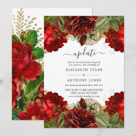 Invitación Actualización de Boda de Rosas Vintage Rojo Borgoñ