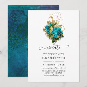 Invitación Actualización de boda de Turquesa y Oro del Bosque