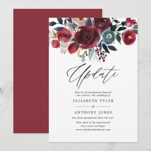 Invitación Actualización de boda floral Boho Chic Burgundy y