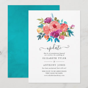 Invitación Actualización de boda floral coral, turquesa y púr