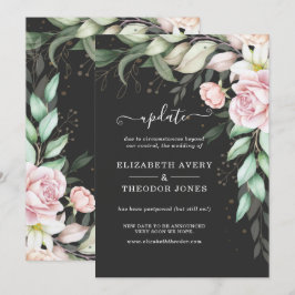 Invitación Actualización de Boda Floral de Lujo Negro y Rosa