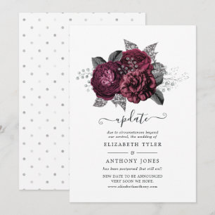Invitación Actualización de boda floral de Marsala, negro y p