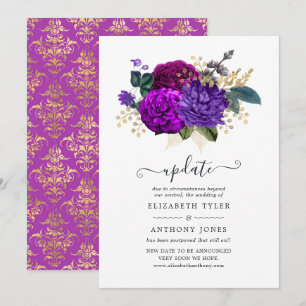 Invitación Actualización de boda floral de oro y púrpura real