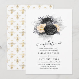Invitación Actualización de Boda Floral Negra y Dorada Vintag