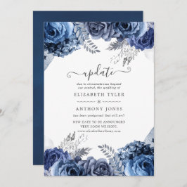Invitación Actualización de Boda floral plateado en blanco y 