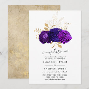 Invitación Actualización de Boda Floral Púrpura, Azul Real y 
