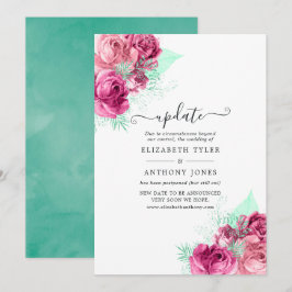 Invitación Actualización de boda floral rosa y menta