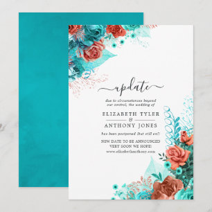 Invitación Actualización de Boda Floral Rústica Turquesa y Co
