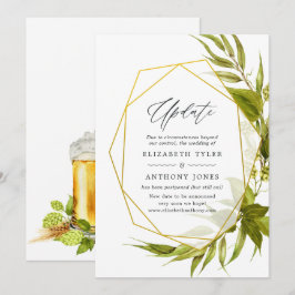 Invitación Actualización de boda geométrica verde y dorada de