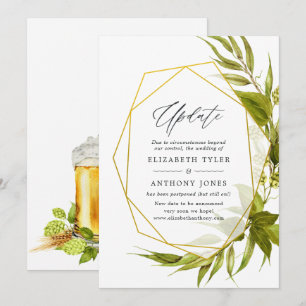 Invitación Actualización de boda geométrica verde y dorada de