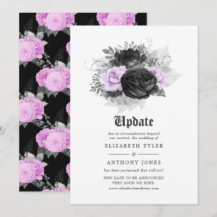 Invitación Actualización de boda gótica floral púrpura negra