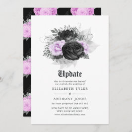 Invitación Actualización de Boda gótico floral morado negro y