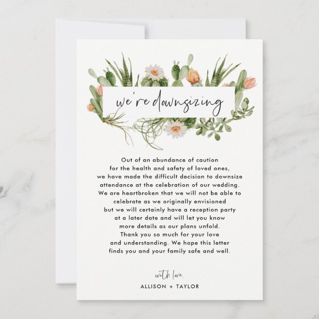 Invitación Actualización de Boda Más Pequeña Cactus Acuarela  (Anverso)