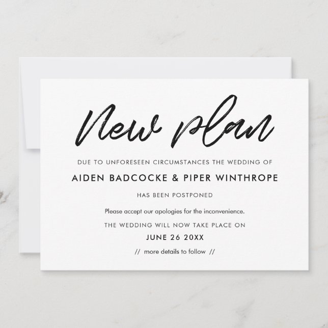 Invitación Actualización de boda plan nuevo tipografía modern (Anverso)