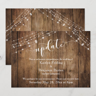 Invitación Actualización de Boda Pospuesta, Madera Rústica y 