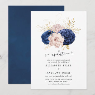 Invitación Actualización de boda rosa rubor, azul marino y do