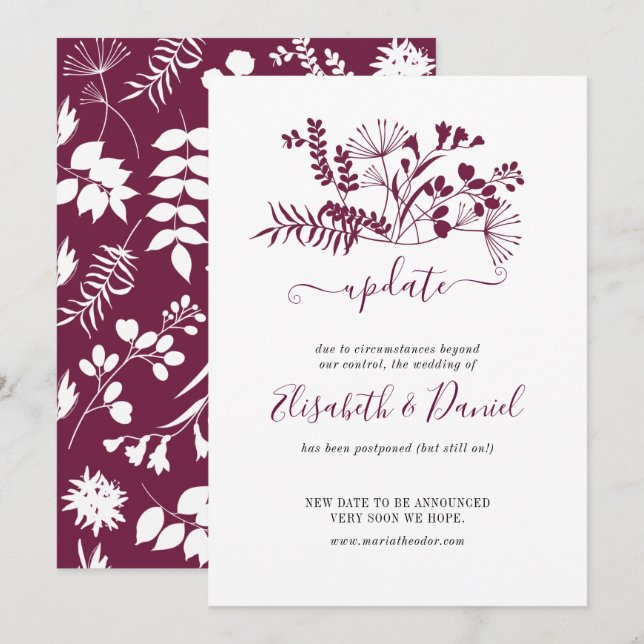 Invitación Actualización de Boda Simple Moderna Burgundy (Anverso / Reverso)