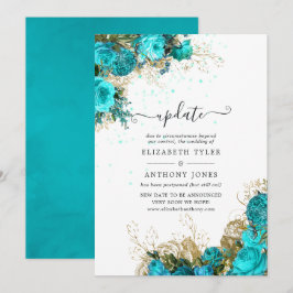 Invitación Actualización de boda vintage turquesa y dorado