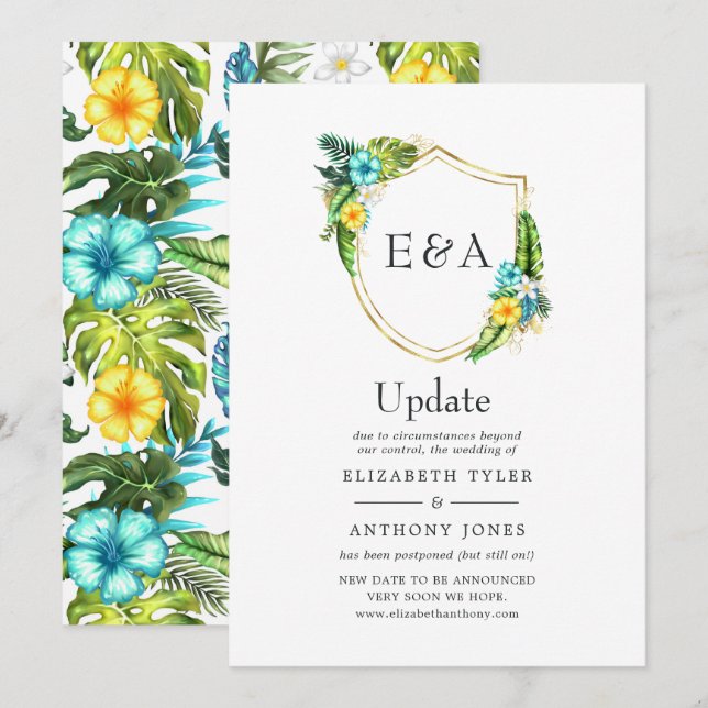Invitación Actualización de bodas en la playa tropical de ver (Anverso / Reverso)