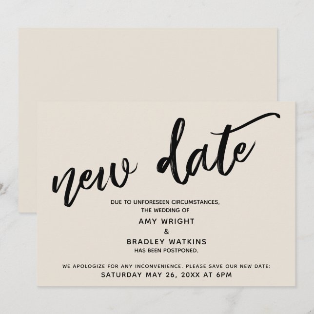 Invitación Actualización de la boda pospuesta escrita a mano  (Anverso / Reverso)