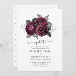 Invitación Actualización de Marsala, Boda floral negro y plat