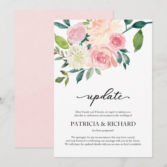 Invitación Actualización de postergación de Boda Floral de Ru (Anverso / Reverso)