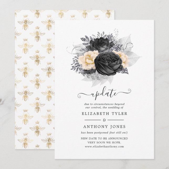 Invitación Actualización del Boda de abejas florales en blanc (Anverso / Reverso)
